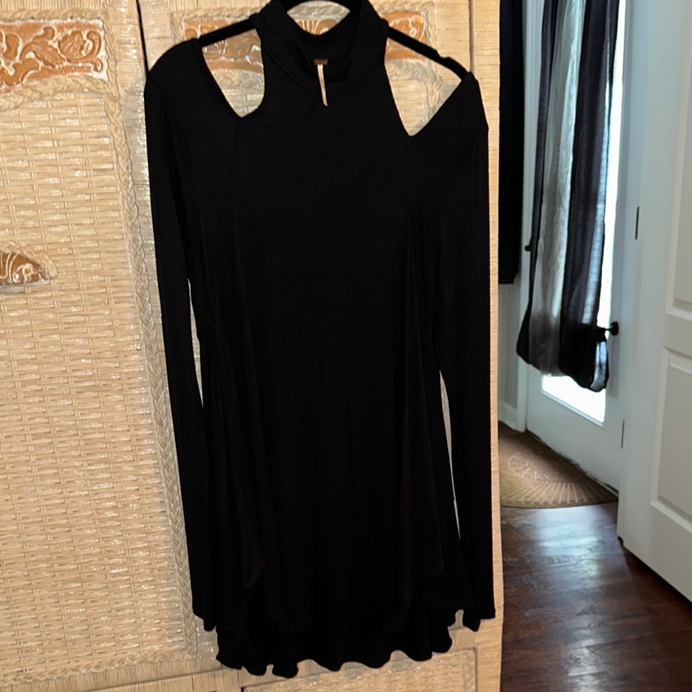 Free People Black Long Sleeve Cold Shoulder Dress, Black, LN, Medium